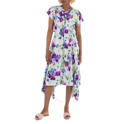 Kenzo Ladies Wisteria Asymmetric Dress With Blurred Floral Print In Glycine