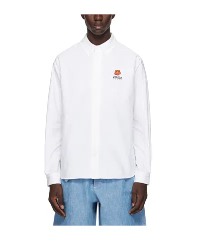 Kenzo Embroidered Cotton Shirt In White