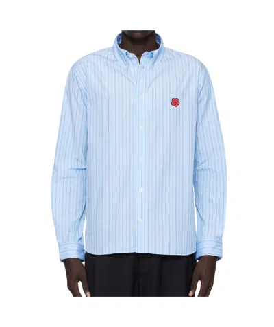 Kenzo Lapel Long-sleeved Shirt In Blue