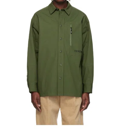 Kenzo Lapel Long-sleeved Shirt In Green