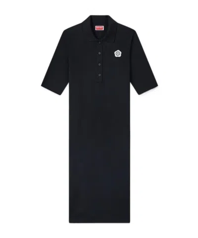 Kenzo Lapel Short-sleeved Dress In Black
