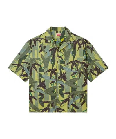 Kenzo Lapel Short-sleeved Shirt In Green