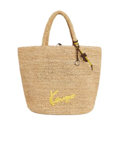 Kenzo Large Basket In Raffia In Nude
