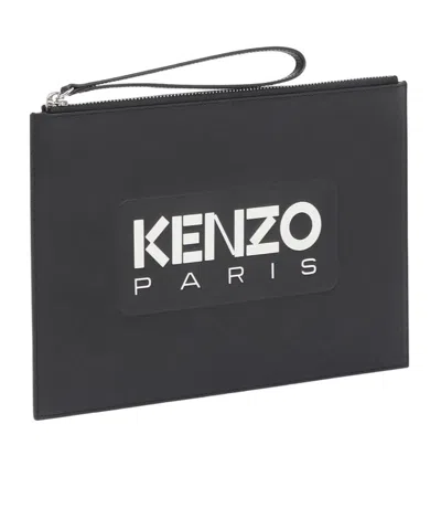 Kenzo Large ' Emboss' Leather Pouch In Black