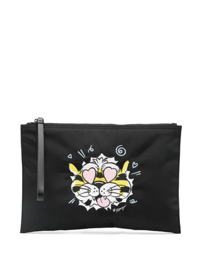 Kenzo Large Tiger Clutch Bag In Black