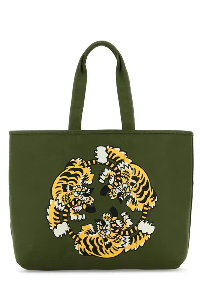 Kenzo Reversible Utility Shopping Bag With Tiger Print In Khaki