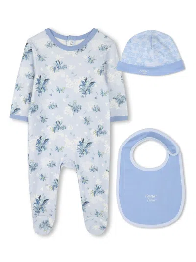 Kenzo Babies' Leaf-print Pajama Set In Blue