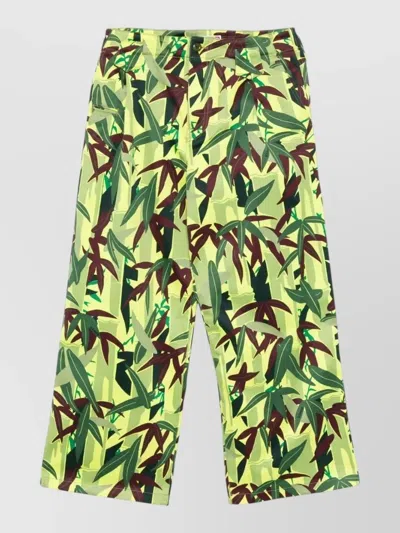 Kenzo Leaf Print Wide Leg Tailored Pants In Multi