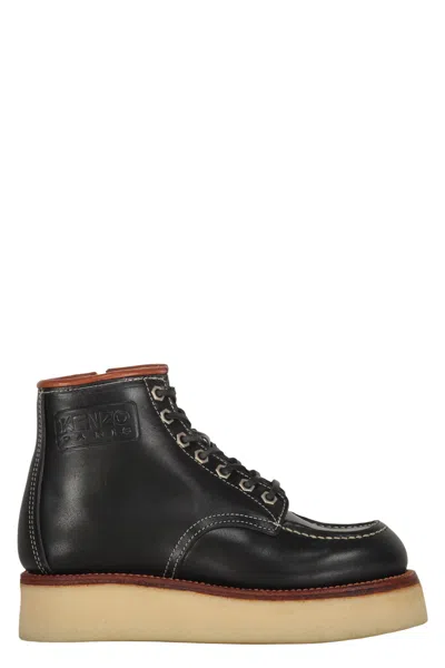 Kenzo Leather Ankle Boots In Black