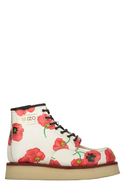 Kenzo Leather Ankle Boots In White