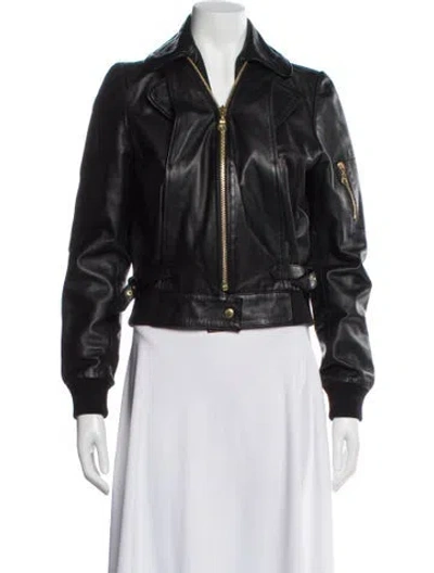 Pre-owned Kenzo Leather Bomber Jacket In Black