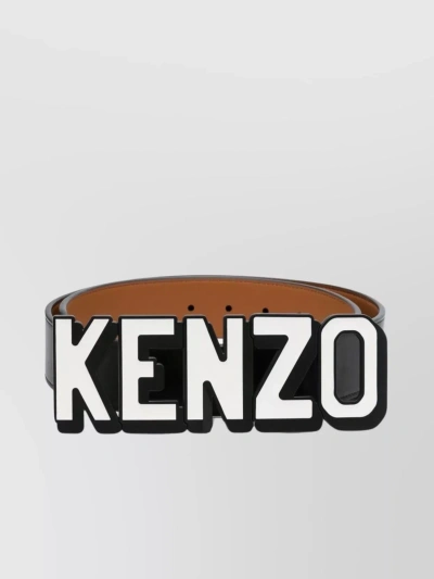 Kenzo Leather Buckle Belt With Pop Art Print In Black