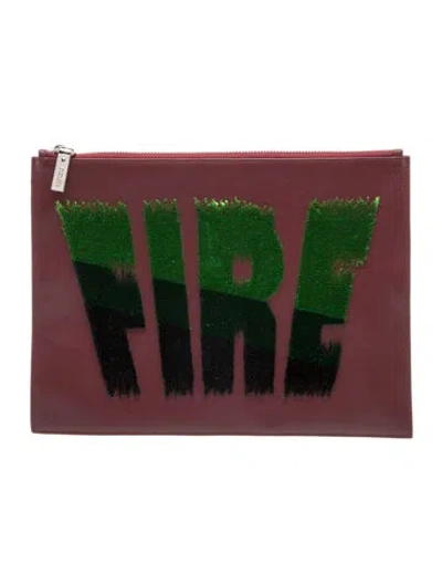 Pre-owned Kenzo Leather Clutch In Burgundy