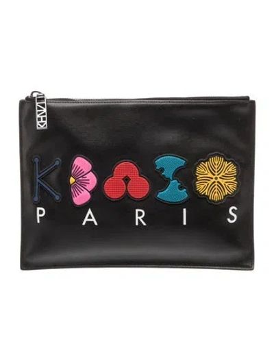 Pre-owned Kenzo Leather Clutch W/ Tags In Black
