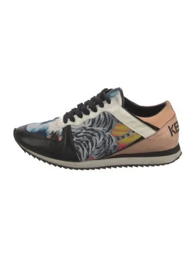 Pre-owned Kenzo Leather Graphic Print Athletic Sneakers In Black
