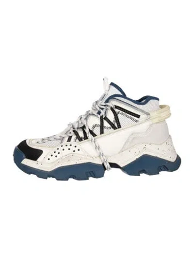 Pre-owned Kenzo Leather Graphic Print Chunky Sneakers In Neutrals