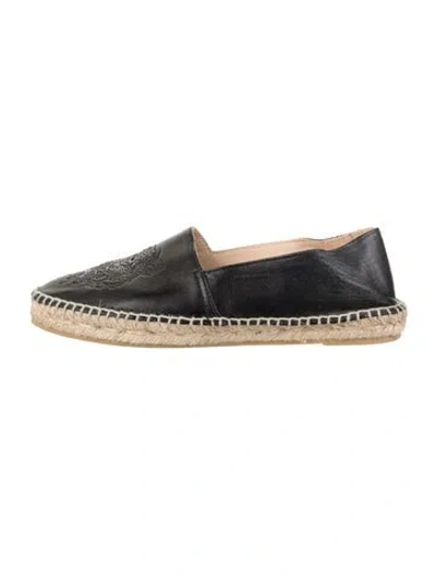 Pre-owned Kenzo Leather Graphic Print Espadrilles In Black