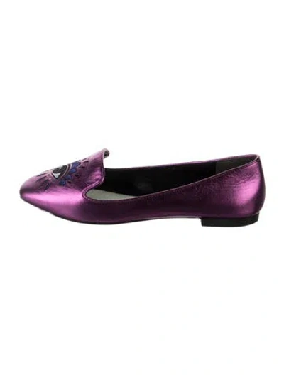 Pre-owned Kenzo Leather Graphic Print Loafers In Purple