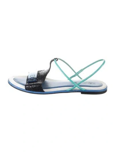 Pre-owned Kenzo Leather Graphic Print Sandals In Blue