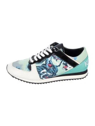 Pre-owned Kenzo Leather Graphic Print Sneakers In Multicolor