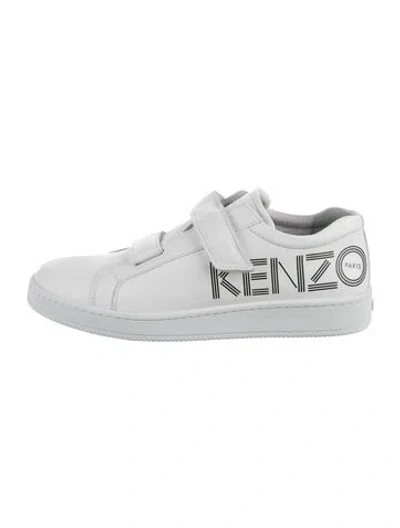 Pre-owned Kenzo Leather Graphic Print Sneakers In White