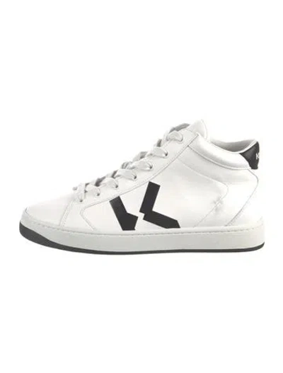 Pre-owned Kenzo Leather Graphic Print Sneakers In White