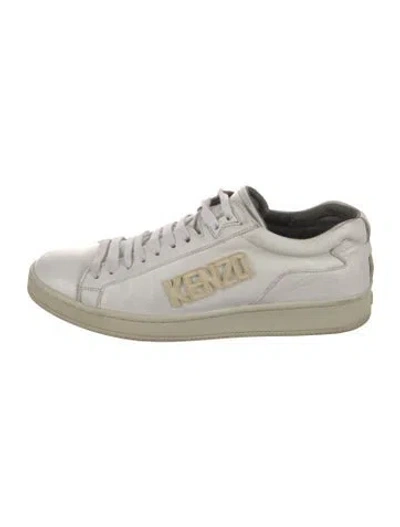 Pre-owned Kenzo Leather Graphic Print Sneakers In White