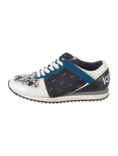 Pre-owned Kenzo Leather Printed Athletic Sneakers In Blue