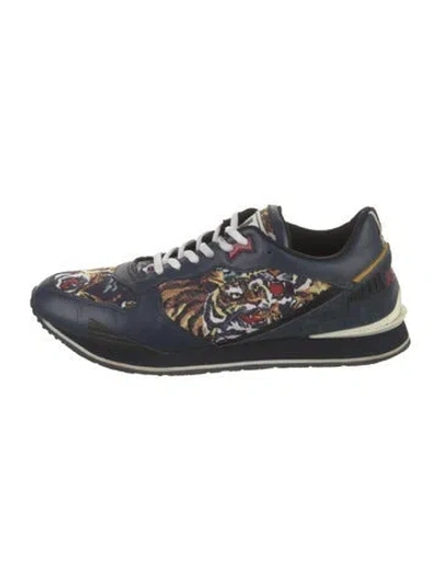 Pre-owned Kenzo Leather Printed Athletic Sneakers In Blue