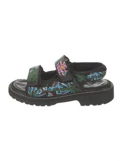 Pre-owned Kenzo Leather Printed Slingback Sandals In Black