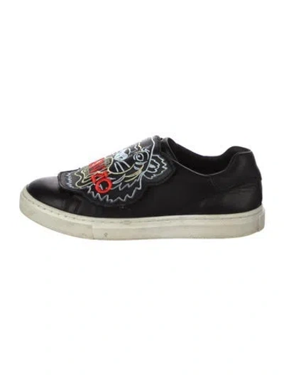 Pre-owned Kenzo Leather Printed Sneakers In Black