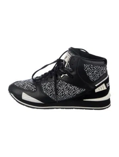 Pre-owned Kenzo Leather Printed Sneakers In Black