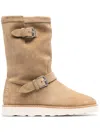 Kenzo Leather Shearling Boots In Neutrals