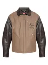 Kenzo Leather-sleeved Embroidered Jacket Coats Beige In Brown