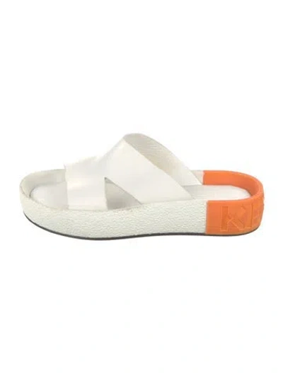 Pre-owned Kenzo Leather Slides In White