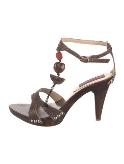 Pre-owned Kenzo Leather Studded Accents Sandals In Brown