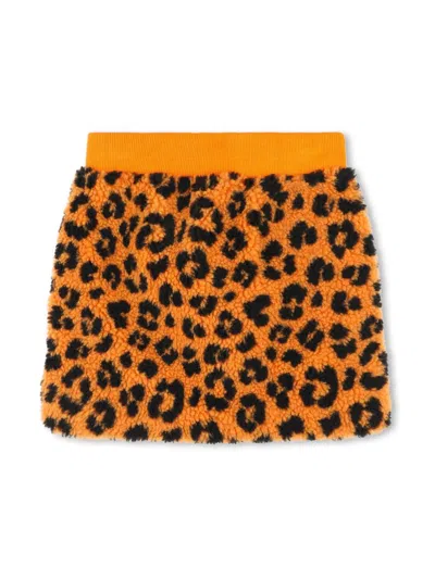 Kenzo Kids' Leopard-print Faux-shearling Skirt In Orange