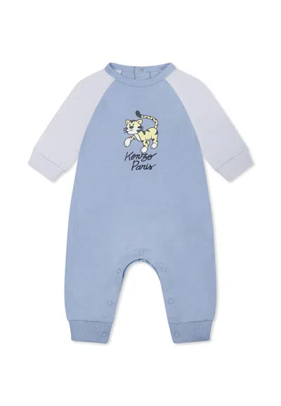 Kenzo Light Blue Babygrow For Baby Girl With Tiger Print