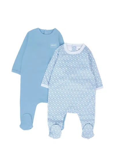 Kenzo Light Blue Babygrow Set For Baby Boy With Geometric Pattern