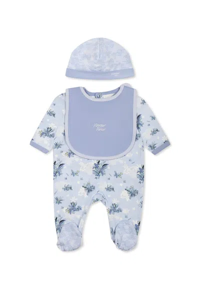 Kenzo Light Blue Babygrow Set For Baby Boy With Jungle Print