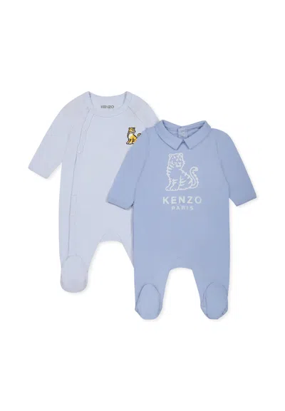 Kenzo Light Blue Babygrow Set For Baby Boy With Kotora Tiger