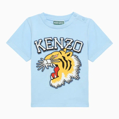 Kenzo Light Blue Cotton T-shirt With Logo Print