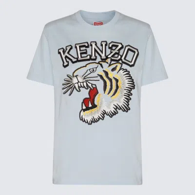 Kenzo Light Blue Cotton Tiger T-shirt In Off White