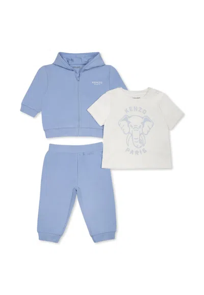 Kenzo Light Blue Suit For Baby Boy With Elephant And Logo