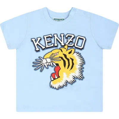 Kenzo Kids' Light Blue T-shirt For Baby Boy With Iconic Tiger And Logo