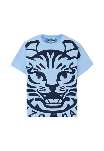 Kenzo Kids' Light Blue T-shirt For Boy With Tiger