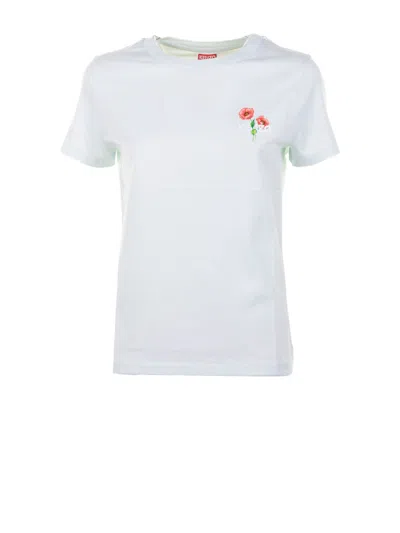 KENZO KENZO LIGHT BLUE T-SHIRT WITH FLOREAL PRINT.
