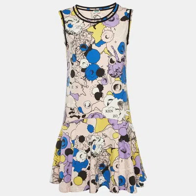 Pre-owned Kenzo Light Pink Printed Cotton Flounce Dress Xs