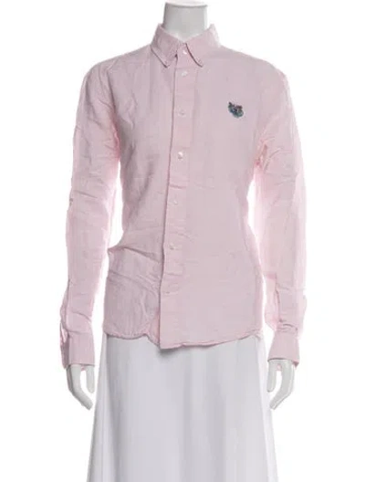 Pre-owned Kenzo Linen Long Sleeve Button-up Top In Pink