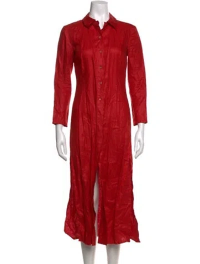 Pre-owned Kenzo Linen Midi Length Dress In Red